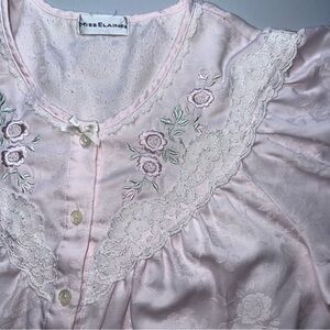 Miss Elaine Pink Floral Embroidered Lace-Trim Nightgown Sm? Cottagecore TradWife